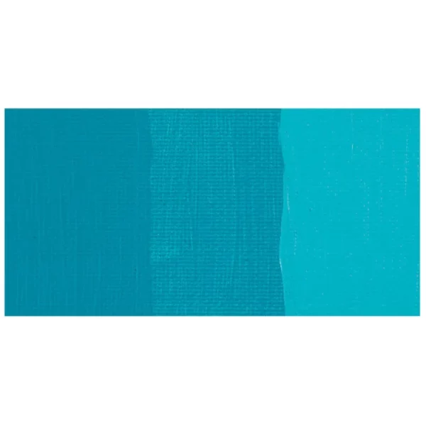 A colour swatch of a tube of Turquoise Blue Amsterdam Acrylic Paint. The swatch is on a horizontal rectangle across the center of the frame. The swatch shows the colour in different gradient's. On a white background.