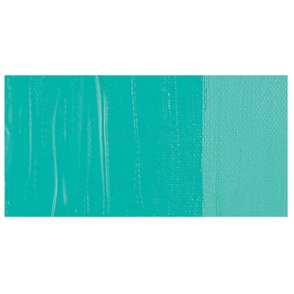 A colour swatch of a tube of Turquoise Green Amsterdam Acrylic Paint. The swatch is on a horizontal rectangle across the center of the frame. The swatch shows the colour in different gradient's. On a white background.