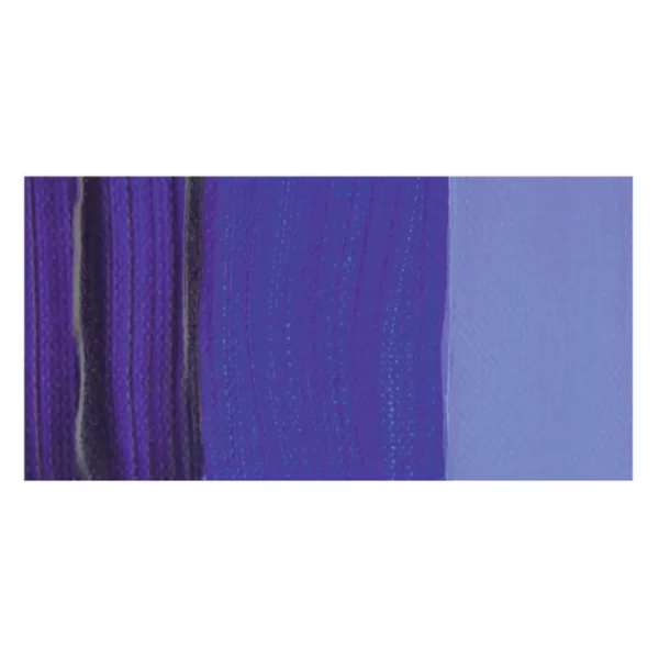 A rectangular colour swatch of Ultramarine Winsor and Newton Galeria Acrylic Paint is shown across the center of the frame. The colour swatch shows the tube colour in three gradients from left to right. On a white background.