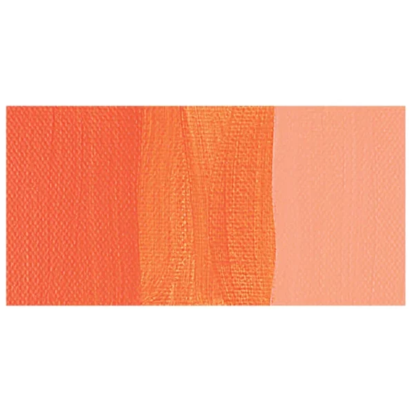 A colour swatch of a tube of Vermilion Amsterdam Acrylic Paint. The swatch is on a horizontal rectangle across the center of the frame. The swatch shows the colour in different gradient's. On a white background.