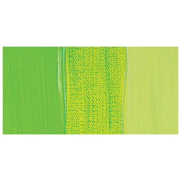 A colour swatch of a tube of Yellowish Green Amsterdam Acrylic Paint. The swatch is on a horizontal rectangle across the center of the frame. The swatch shows the colour in different gradient's. On a white background.