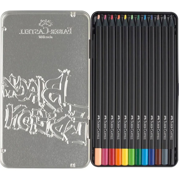 Set Of 12 Faber Castell BLACK Edition Colour Pencils In Tin - My Art Shop