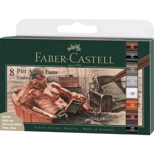 Faber Castell Pitt Artist Pen Set Classics - wallet of 8 Front View
