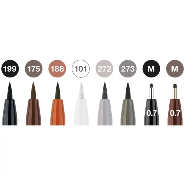 Faber Castell Pitt Artist Pen Set Classics - wallet of 8 Close Up Nib Sizes