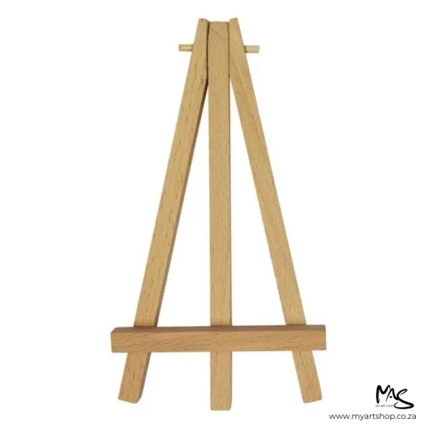 There is a single Prime Art Mini Display Easel 17cm in the center of the frame. It is a wooden easel and is A Frame. On a white background.
