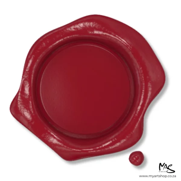 There is a blob of melted Sinoart Sealing Wax Red in the center of the frame. On a white background.