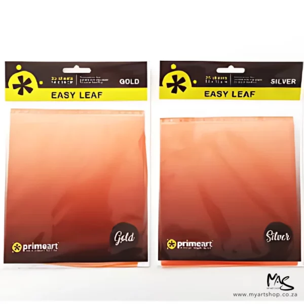 2 Hang Packs of Prime Art Easy Leaf are shown next to each other, in the center of the frame horizontally. They are each in a clear plastic pack with a black header and the packs are hangable. You can see the peach coloured wax paper through the packaging. The image is center of the frame and on a white background.
