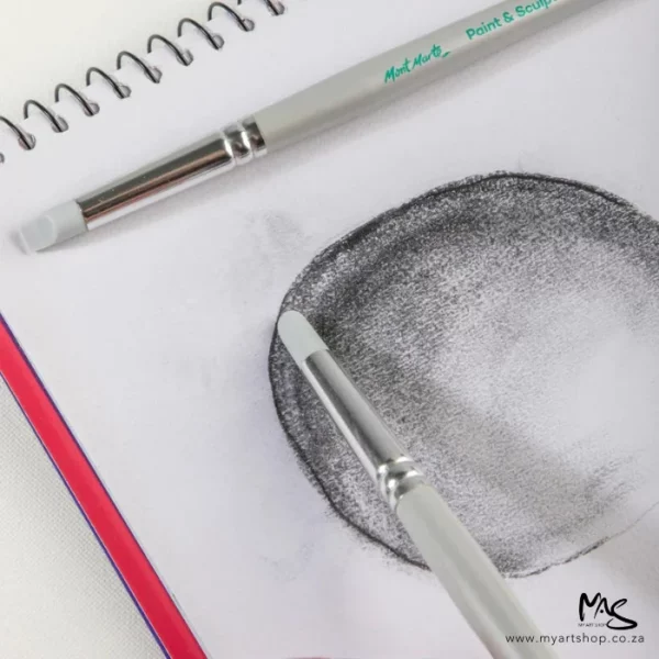 Two paint shaper from the Mont Marte Paint and Sculpt Shaper Set 5 piece can be seen on top of a charcoal pencil drawing of a circle.