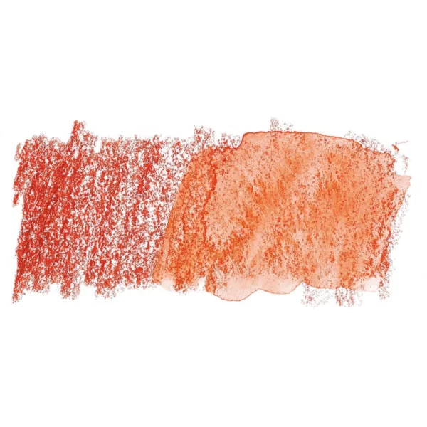 A swatch of a Burnt Orange Derwent Inktense Colour Pencil can be seen horizontally, across the center of the frame. On a white background.