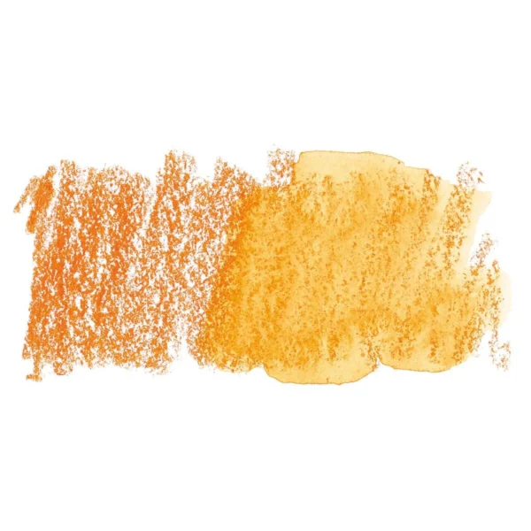 A swatch of a Cadmium Orange Derwent Inktense Colour Pencil can be seen horizontally, across the center of the frame. On a white background.