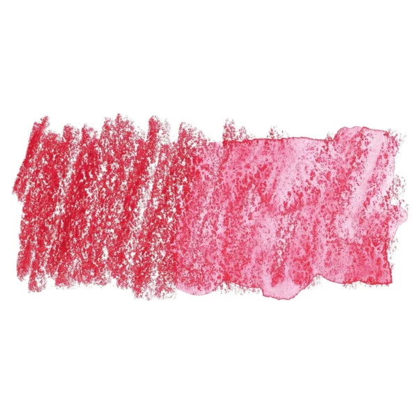 A swatch of a Carmine Pink Derwent Inktense Colour Pencil can be seen horizontally, across the center of the frame. On a white background.