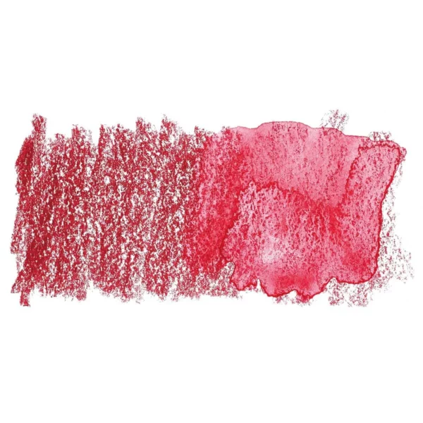 A swatch of a Chilli Red Derwent Inktense Colour Pencil can be seen horizontally, across the center of the frame. On a white background.