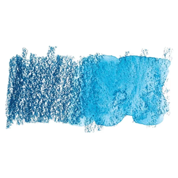 A swatch of a Dark Aquamarine Derwent Inktense Colour Pencil can be seen horizontally, across the center of the frame. On a white background.