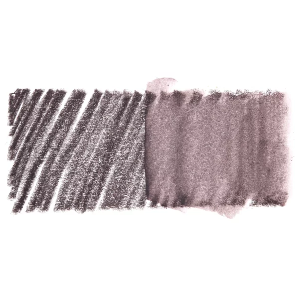 A swatch of a Dark Mink Derwent Inktense Colour Pencil can be seen horizontally, across the center of the frame. On a white background.