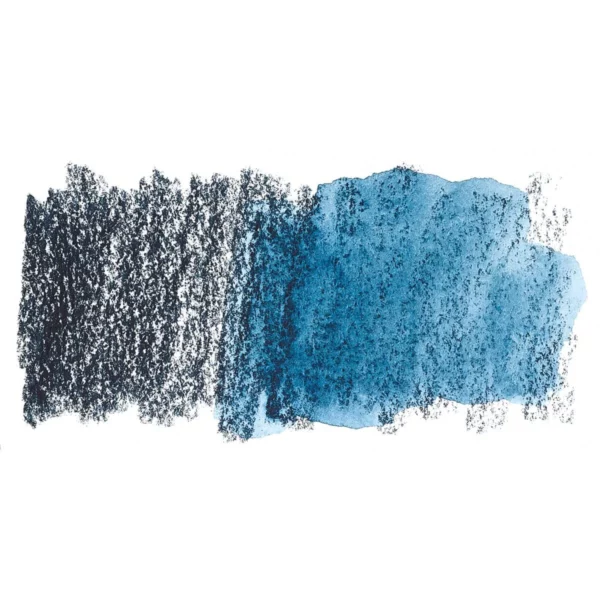 A swatch of a Deep Indigo Derwent Inktense Colour Pencil can be seen horizontally, across the center of the frame. On a white background.