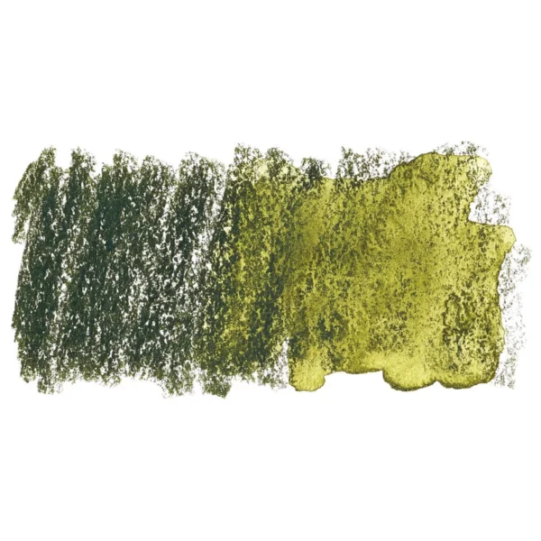 A swatch of a Leaf Green Derwent Inktense Colour Pencil can be seen horizontally, across the center of the frame. On a white background.