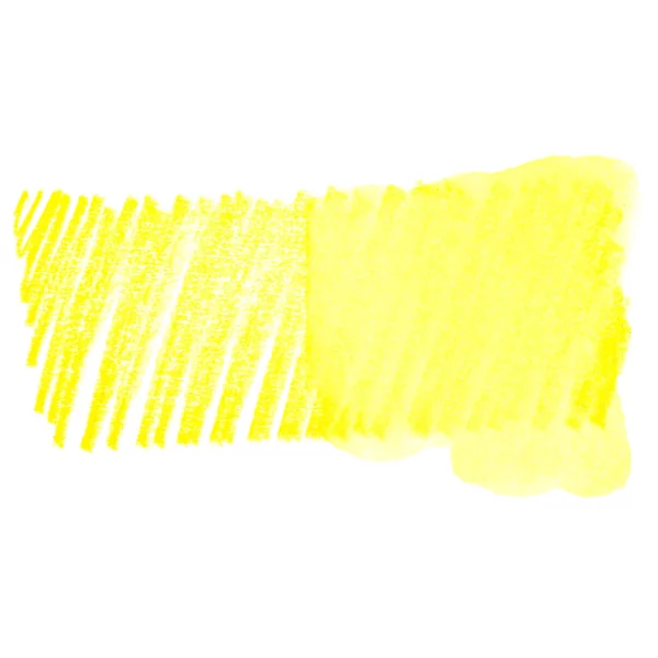 A swatch of a Lemon Derwent Inktense Colour Pencil can be seen horizontally, across the center of the frame. On a white background.