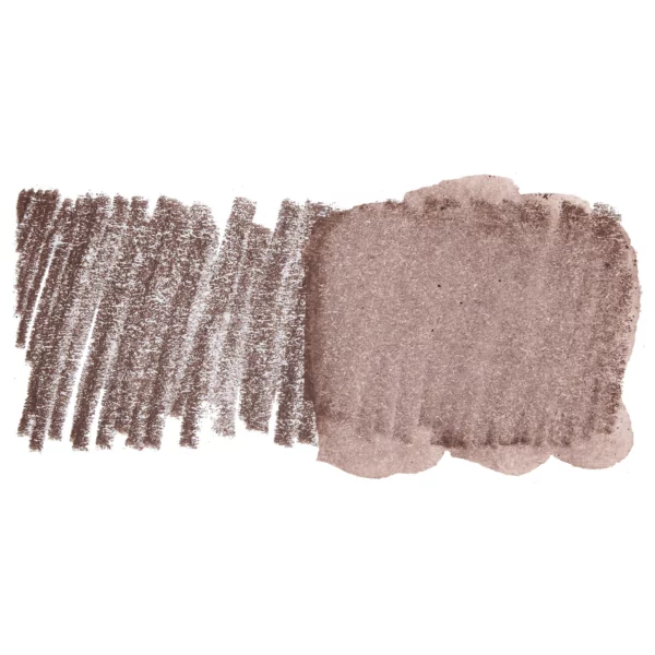 A swatch of a Natural Brown Derwent Inktense Colour Pencil can be seen horizontally, across the center of the frame. On a white background.