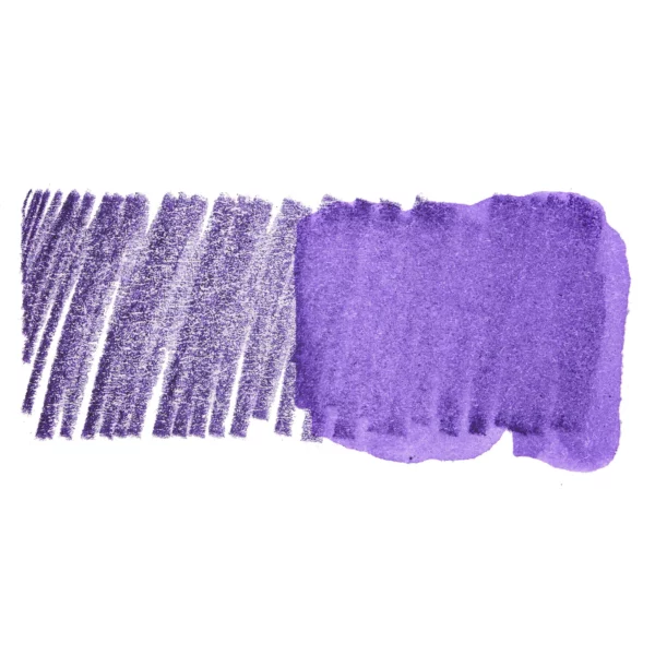 A swatch of a Nightshade Derwent Inktense Colour Pencil can be seen horizontally, across the center of the frame. On a white background.