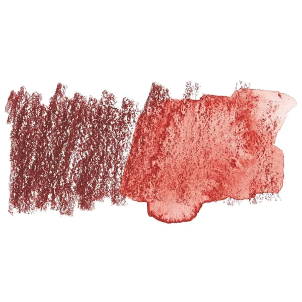 A swatch of a Red Oxide Derwent Inktense Colour Pencil can be seen horizontally, across the center of the frame. On a white background.