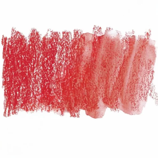 A swatch of a Scarlet Pink Derwent Inktense Colour Pencil can be seen horizontally, across the center of the frame. On a white background.