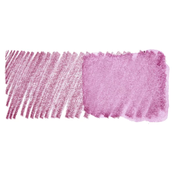 A swatch of a Sugar Plum Derwent Inktense Colour Pencil can be seen horizontally, across the center of the frame. On a white background.