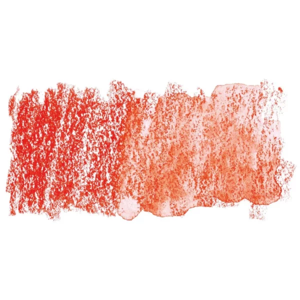 A swatch of a Tangerine Derwent Inktense Colour Pencil can be seen horizontally, across the center of the frame. On a white background.