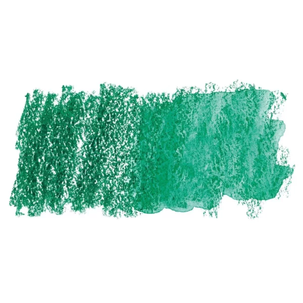 A swatch of a Teal Green Derwent Inktense Colour Pencil can be seen horizontally, across the center of the frame. On a white background.