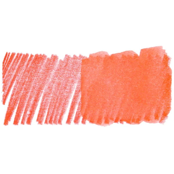 A swatch of a Wild Flame Derwent Inktense Colour Pencil can be seen horizontally, across the center of the frame. On a white background.