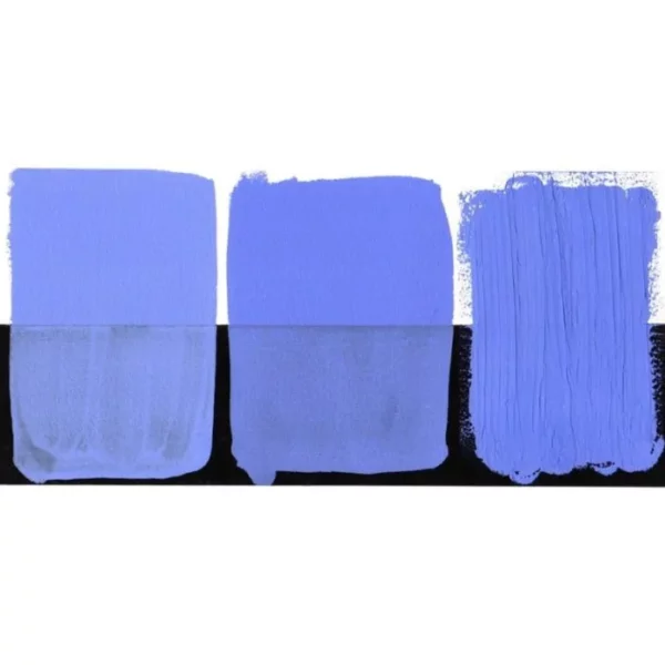 There is a colour swatch of the Lavender S2 Daniel Smith Extra Fine Gouache 15ml Paint, shown in the center of the frame, horizontally. It is shown on a white background and a black background and there are 3 swatches, showing the paint in it's purest form, used directly from the tube, as well as the paint when diluted with water, so it becomes more transparent. On a white background.