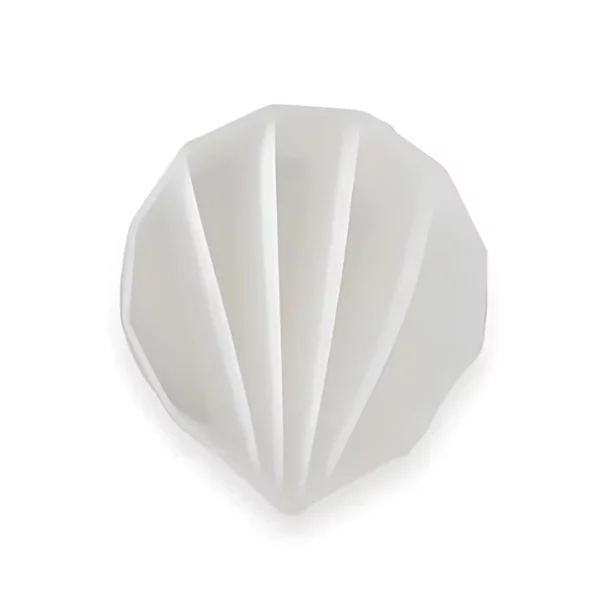 An open Mont Marte Silicone Split Pouring Cup is shown in the center of the frame. It is made of a soft white plastic and has 5 divisions for different coloured paint and is in a round 'v' shape. On a white background.