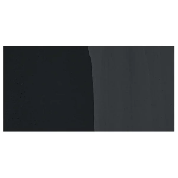 A colour swatch for Black Caran D'Ache Studio Gouache Tube is shown in a horizontal rectangle in the center of the frame. On a white background.