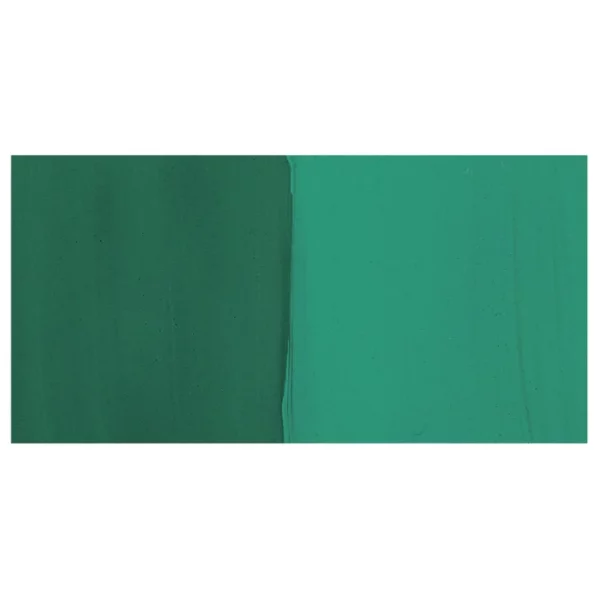 A colour swatch for Emerald Green Caran D'Ache Studio Gouache Tube is shown in a horizontal rectangle in the center of the frame. On a white background.