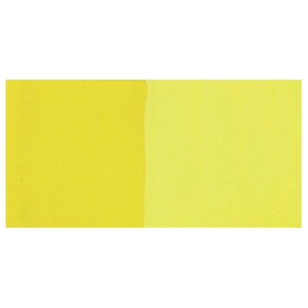 A colour swatch for Lemon Primary Yellow Caran D'Ache Studio Gouache Tube is shown in a horizontal rectangle in the center of the frame. On a white background.