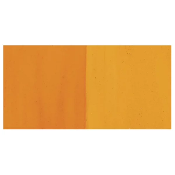 A colour swatch for Orange Caran D'Ache Studio Gouache Tube is shown in a horizontal rectangle in the center of the frame. On a white background.