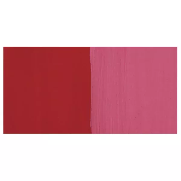 A colour swatch for Scarlet Caran D'Ache Studio Gouache Tube is shown in a horizontal rectangle in the center of the frame. On a white background.