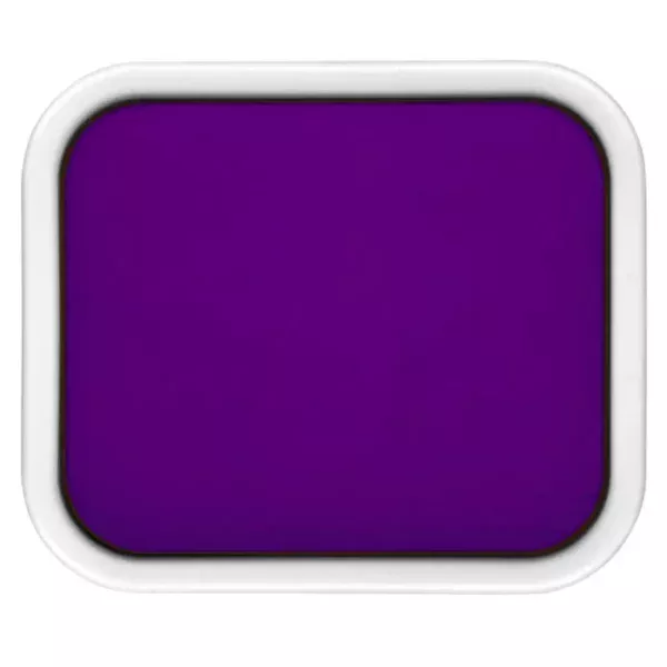 A single Violet Caran D'Ache Studio Gouache Cake is shown in the center of the frame. The paint is in a cake form in a white plastic pan. The cake is rectangular in shape. On a white background.