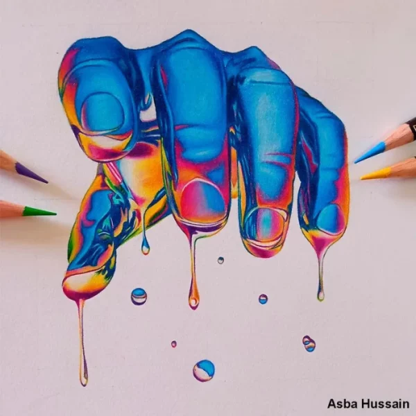 An abstract image of a persons hand that was made using the Set of 100 Derwent Chromaflow Pencils.